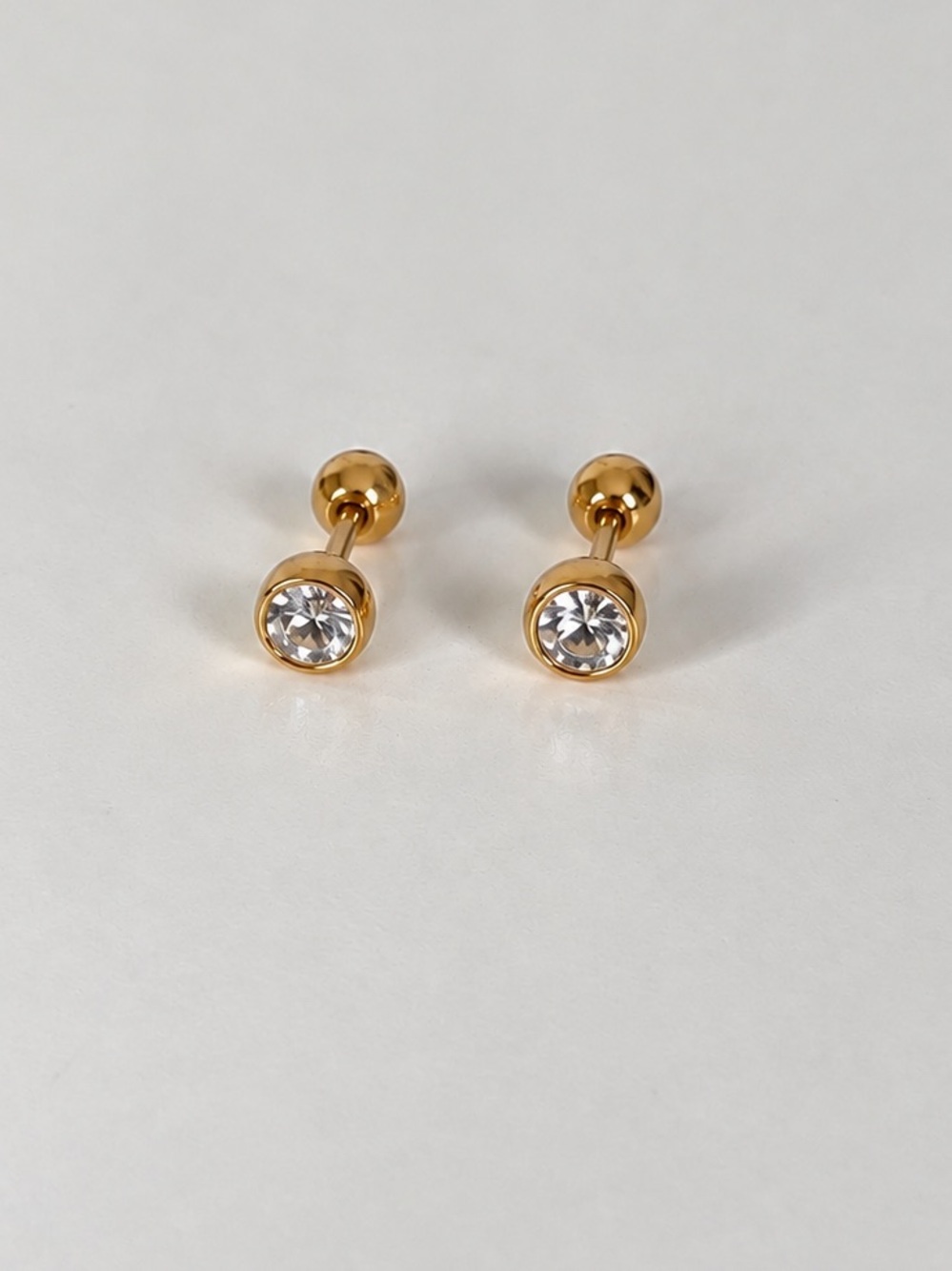 Gold Tone 5mm Round CZ Screw Back Stud Earrings